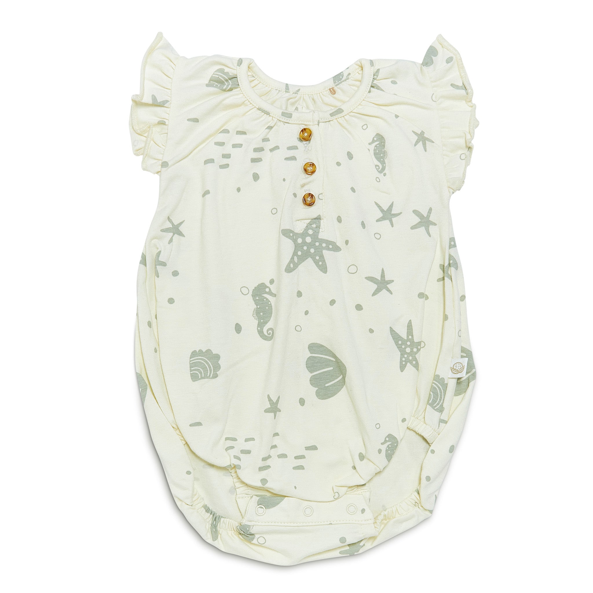 RETIRED - Organic Flutter Sleeve Button Bunsuit - Sugar Cookie