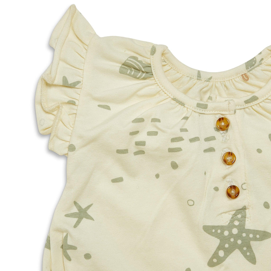 RETIRED - Organic Flutter Sleeve Button Bunsuit - Sugar Cookie