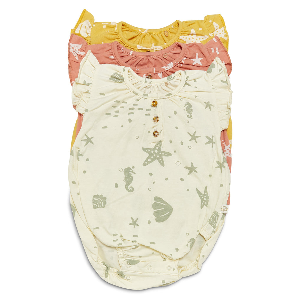 RETIRED - Organic Flutter Sleeve Button Bunsuit - Sugar Cookie