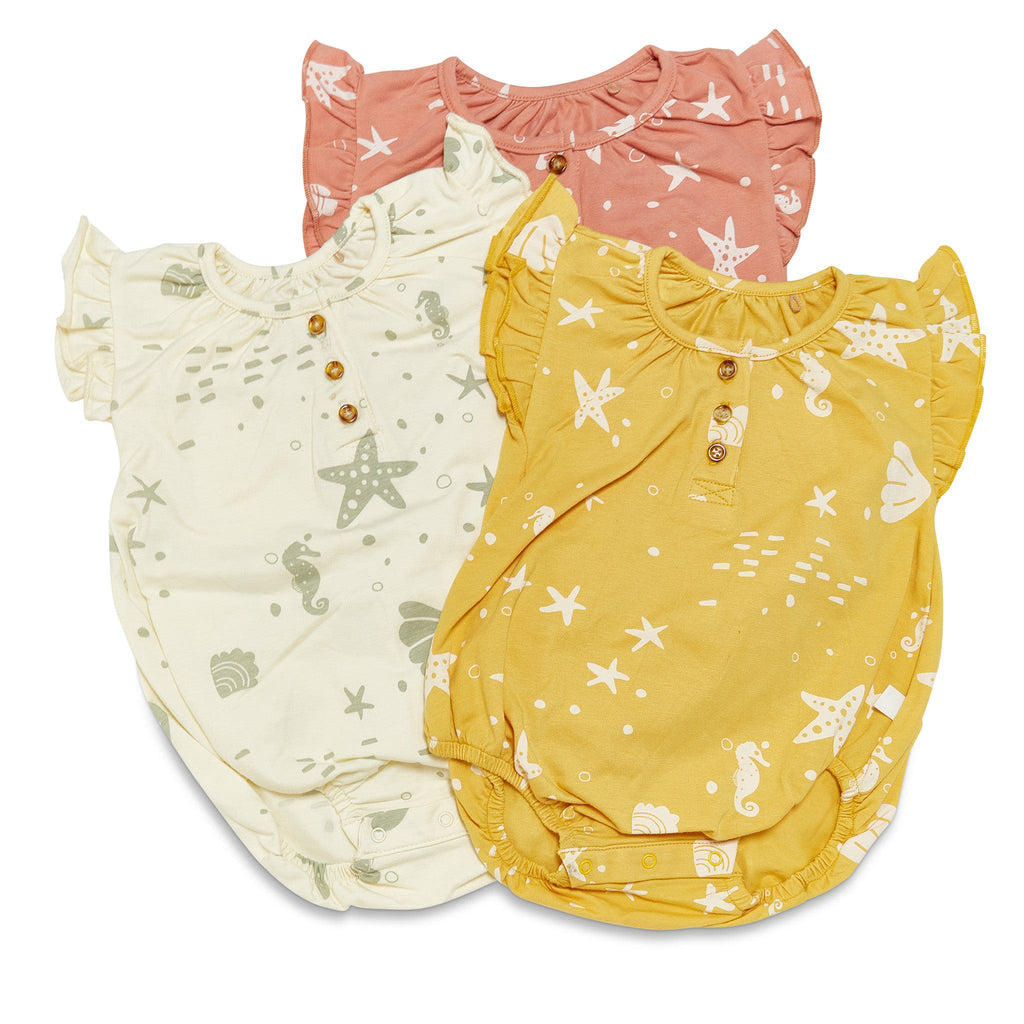 RETIRED - Organic Flutter Sleeve Button Bunsuit - Sugar Cookie