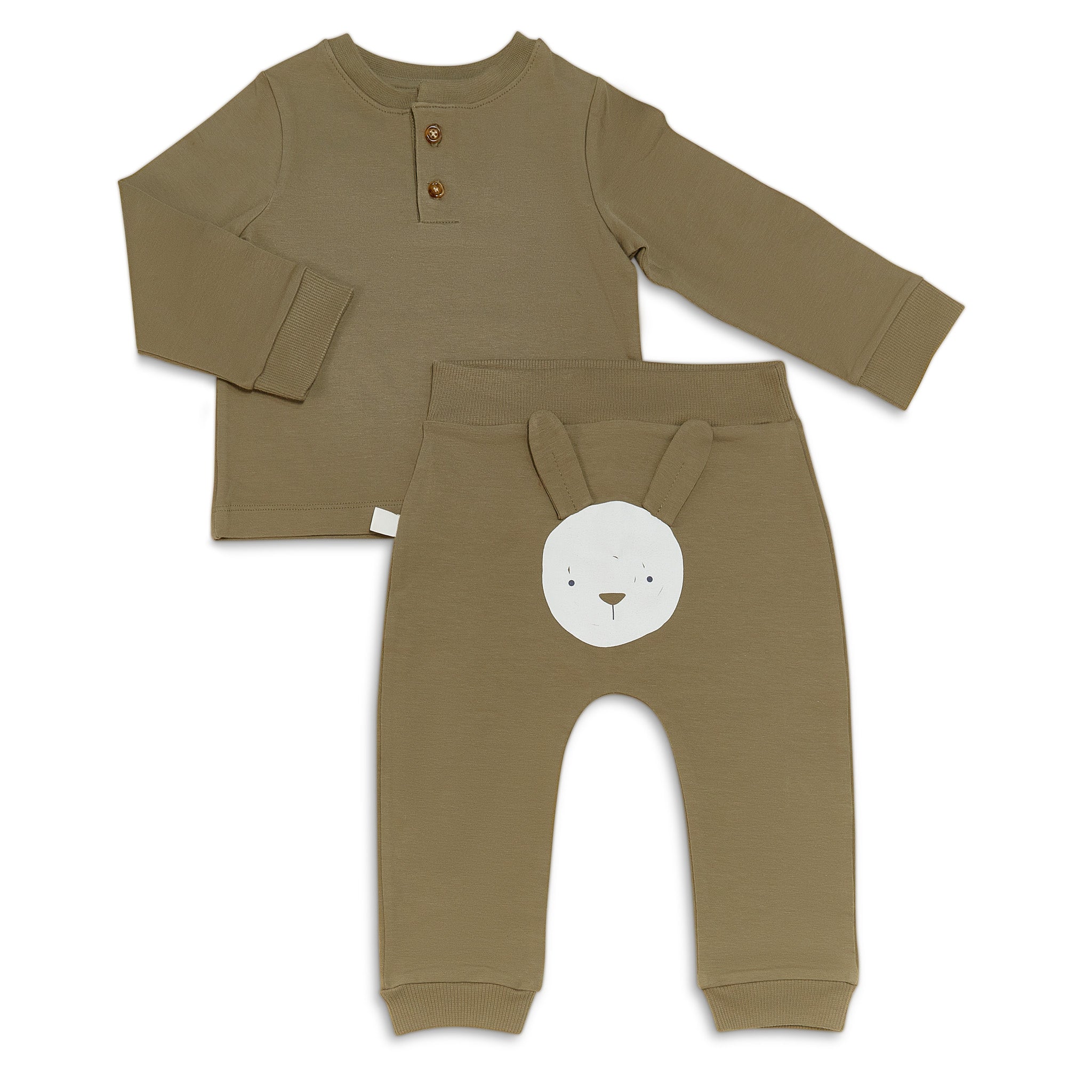 RETIRED - Organic Long Sleeve Bunny Pant Set - Bayleaf