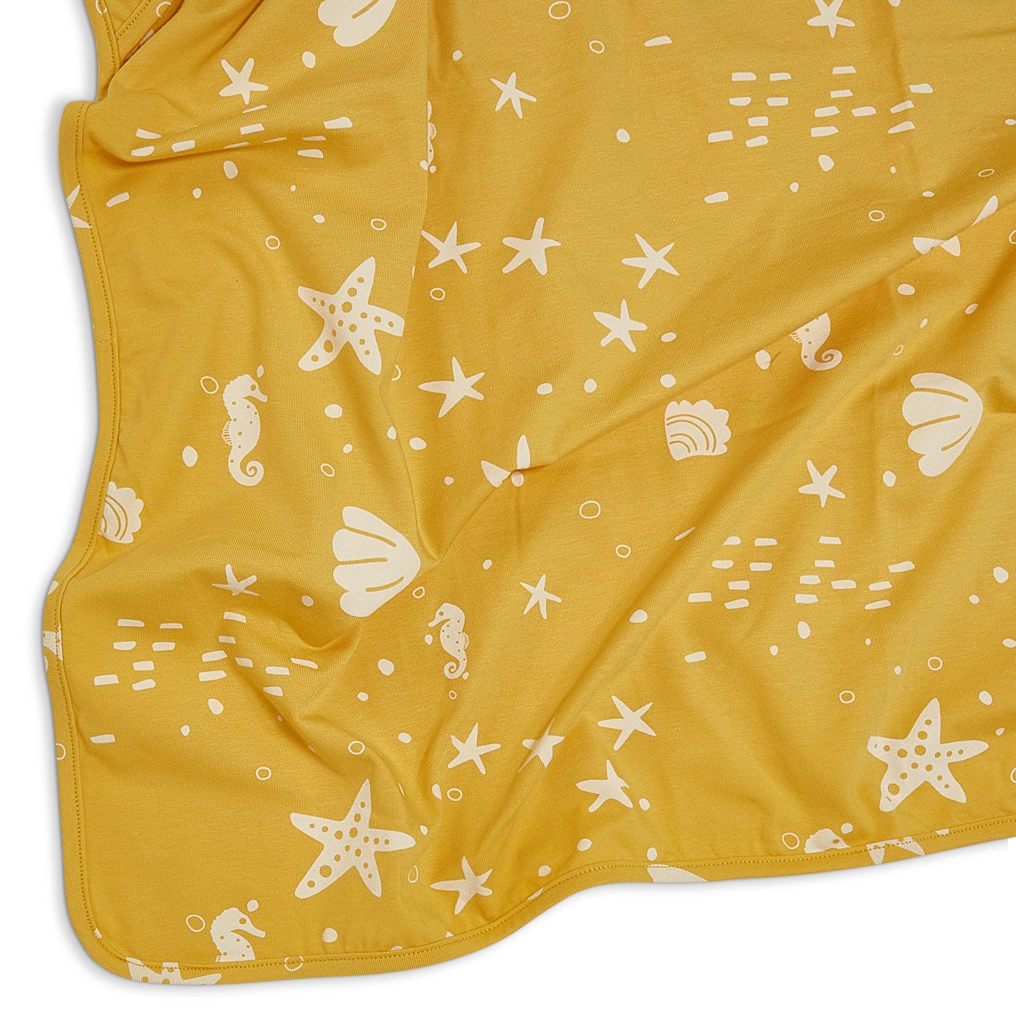 RETIRED - Organic Print Receiving Blanket - Sunny Yellow Seashells