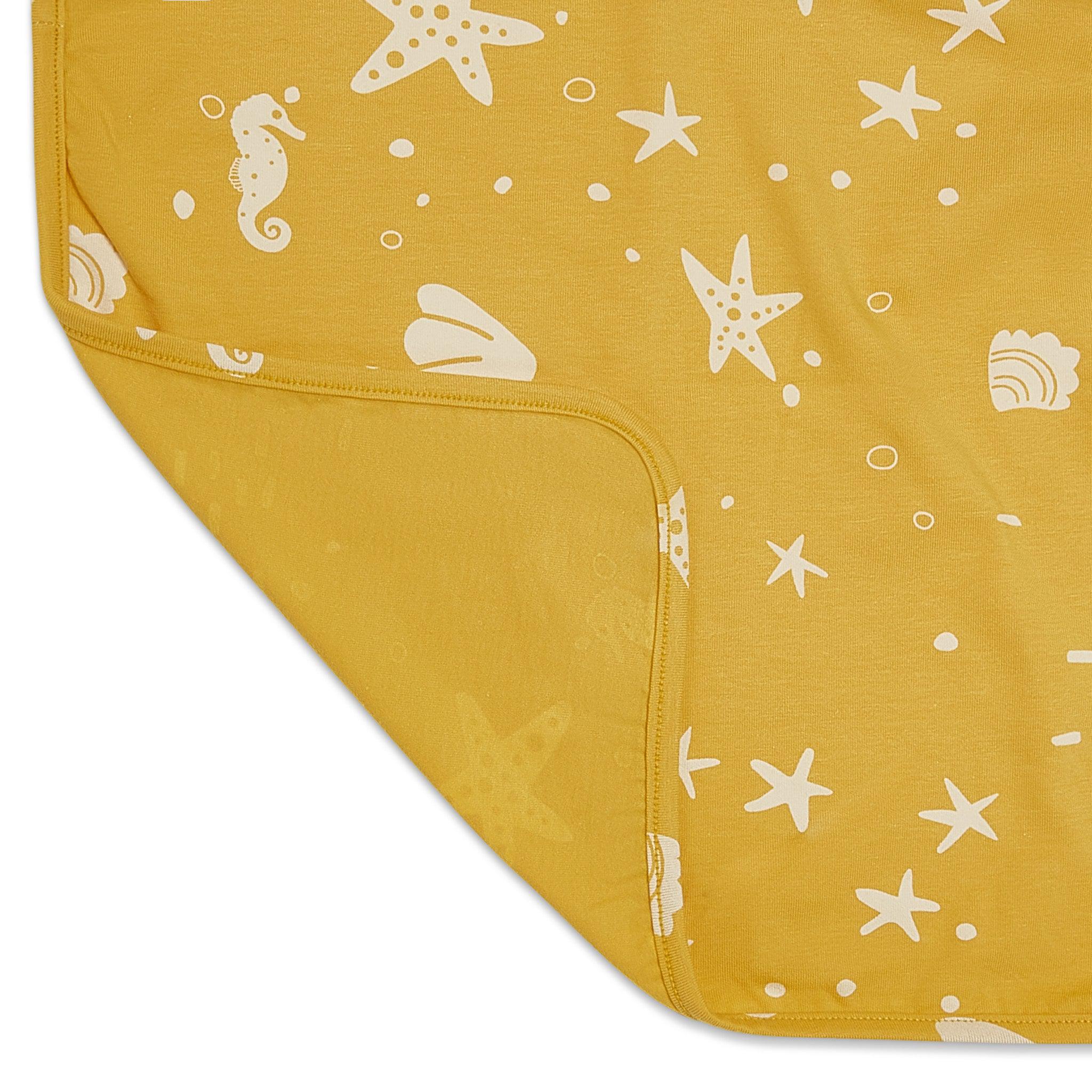 RETIRED - Organic Print Receiving Blanket - Sunny Yellow Seashells