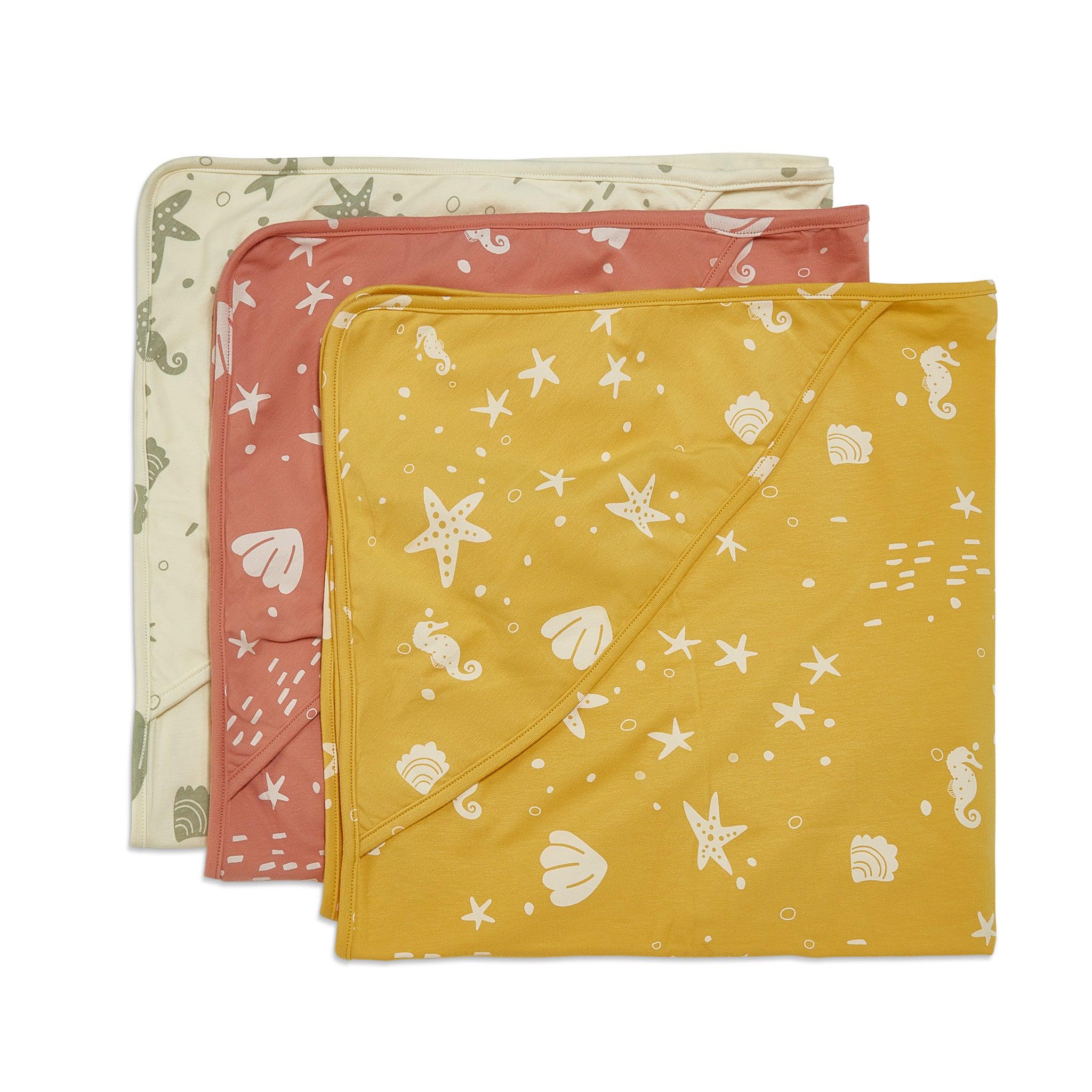 RETIRED - Organic Print Receiving Blanket - Sunny Yellow Seashells